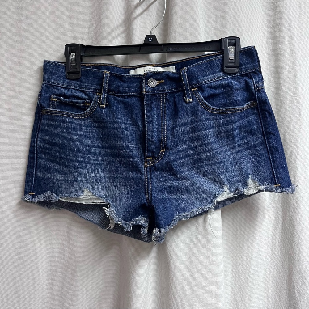 Abercrombie & Fitch Women's Shortie Shorts 4/27 High Rise Dark Wash